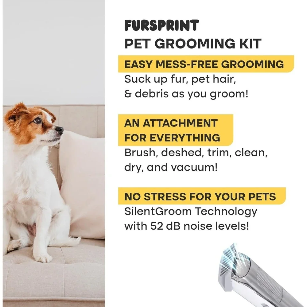 Pet Grooming Vacuum Kit 6-IN1 Quiet Dog Hair Groomer with Attachments - New